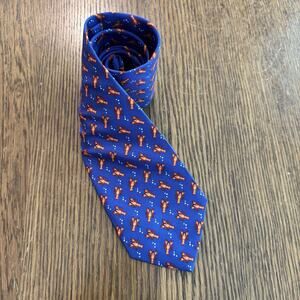 Tom James Silk Tie Blue with Lobsters Ocean Novelty Preppy Father's Day Made USA